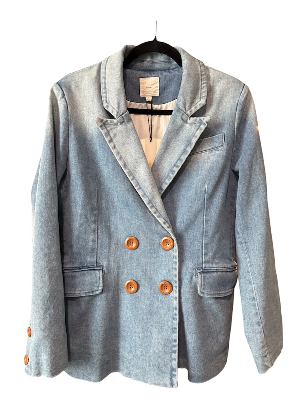 Light Blue Denim Blazer with Wooden Buttons - Unbranded